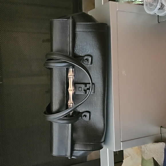 ❤️Last Chance !! Authentic GUCCI Black Leather Bamboo Bullet Tote Bag - Picture 1 of 13